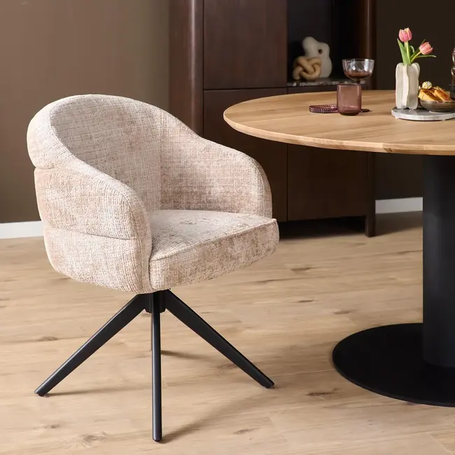 Starfurn Bella Dining Chair - Beige - Black legs - With armrests
