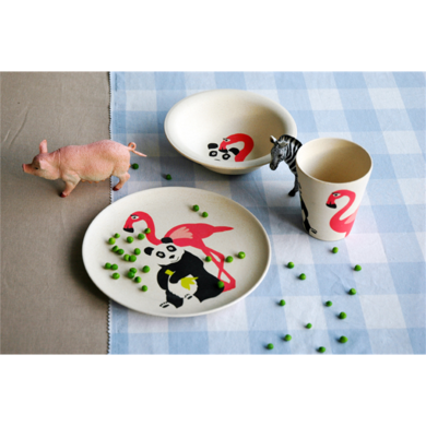 Zuperzozial Bamboe eetset - Hungry Flamingo set/3