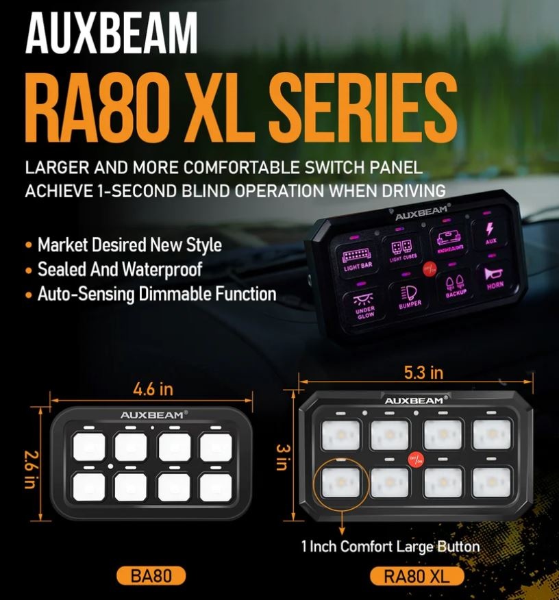 Auxbeam RA-80 XL Multifunction RGB Switch  Off Road Lights