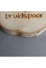 Houten cadeau-label - "Veel geluk bruidspaar"