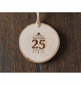 Houten cadeau-label - "Zilveren 25 huwelijk"