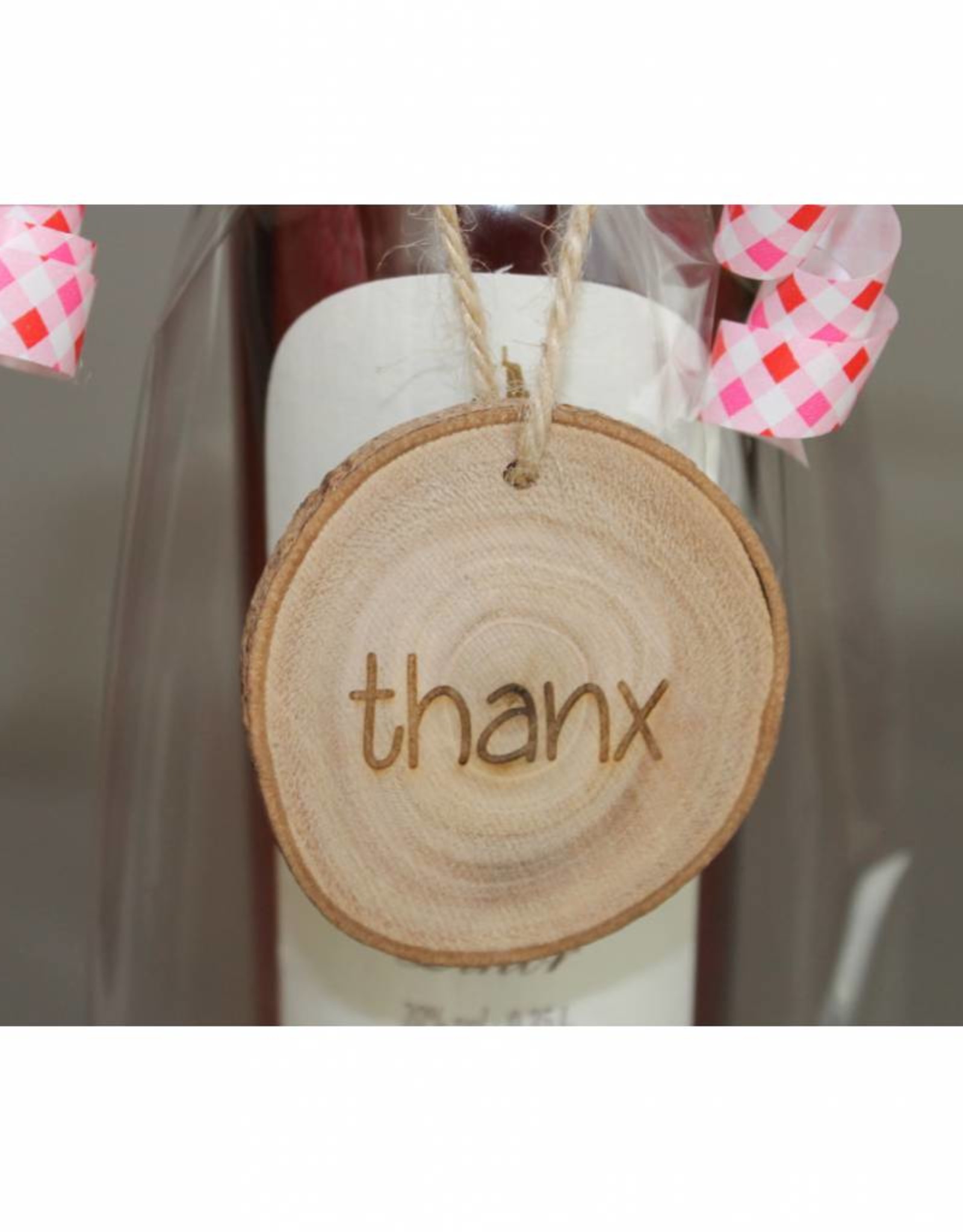 Houten cadeau-label - "thanx"