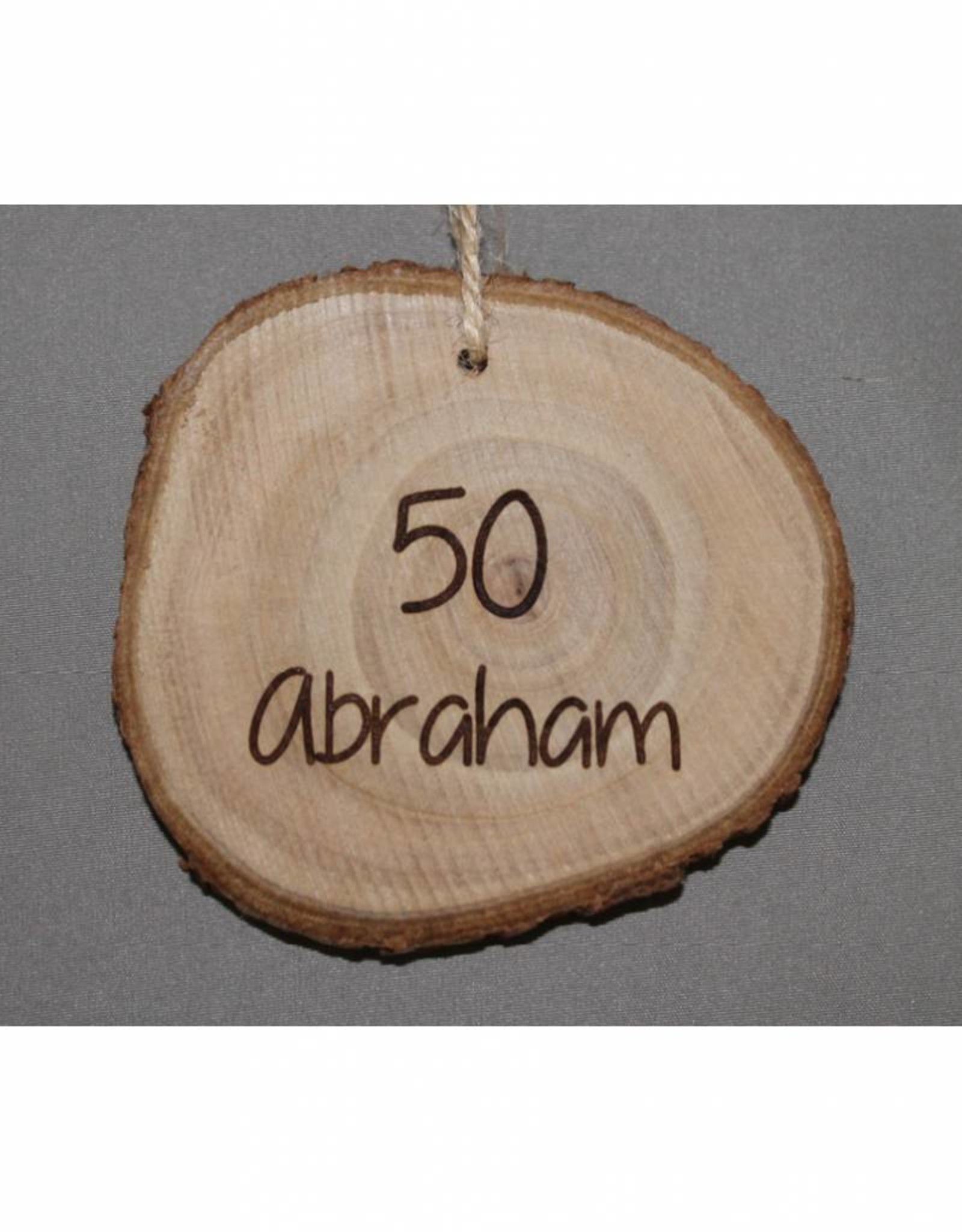 Houten cadeaulabel &quot;Abraham 50&quot; Mijn Rouw