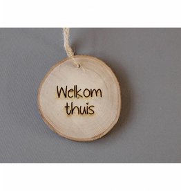 Houten cadeau-label - "Welkom thuis"