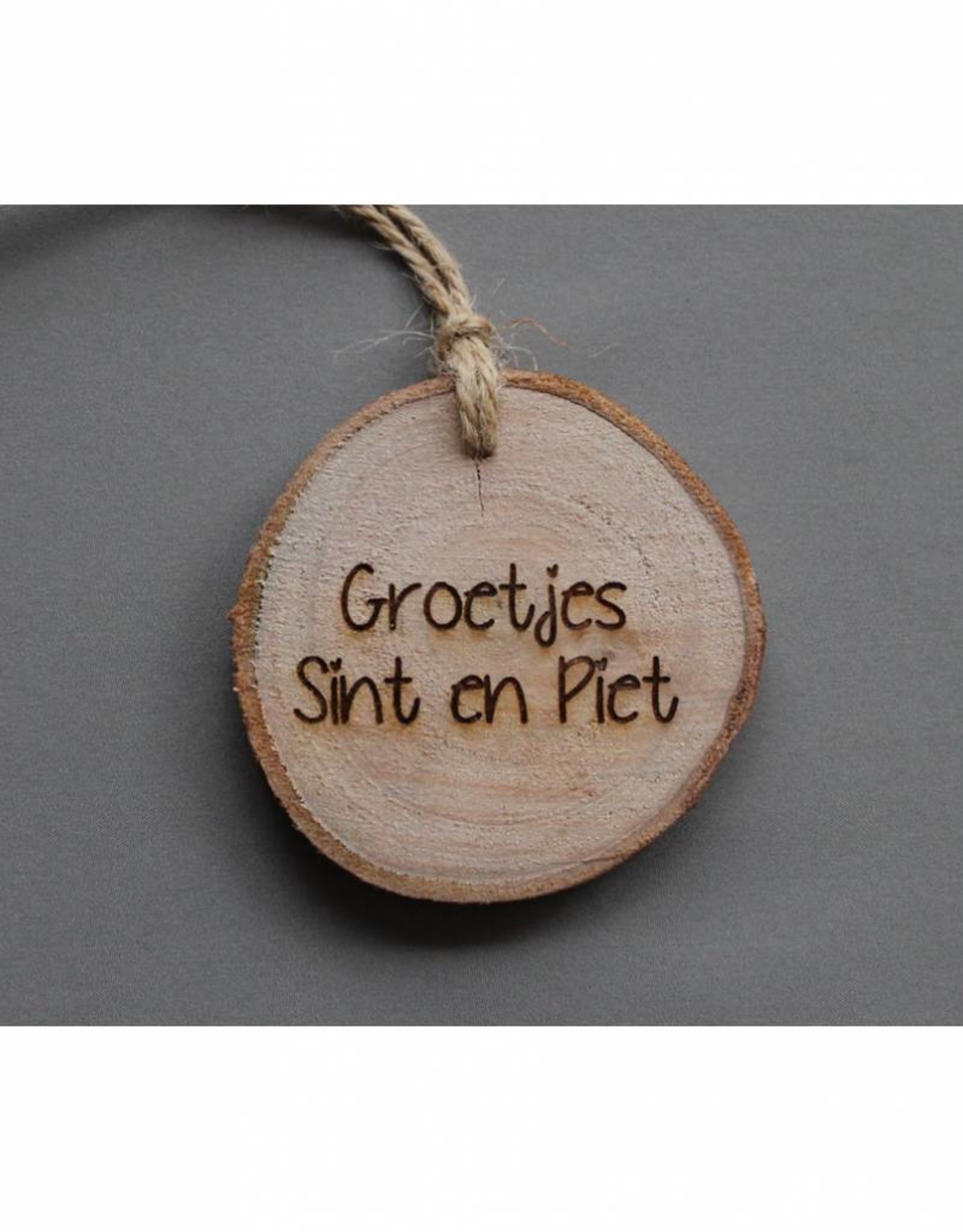 Houten cadeau-label - "Groetjes Sint en Piet"