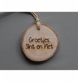 Houten cadeau-label - "Groetjes Sint en Piet"