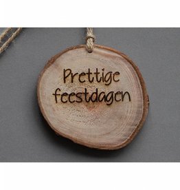 Houten cadeau-label - "Prettige feestdagen"