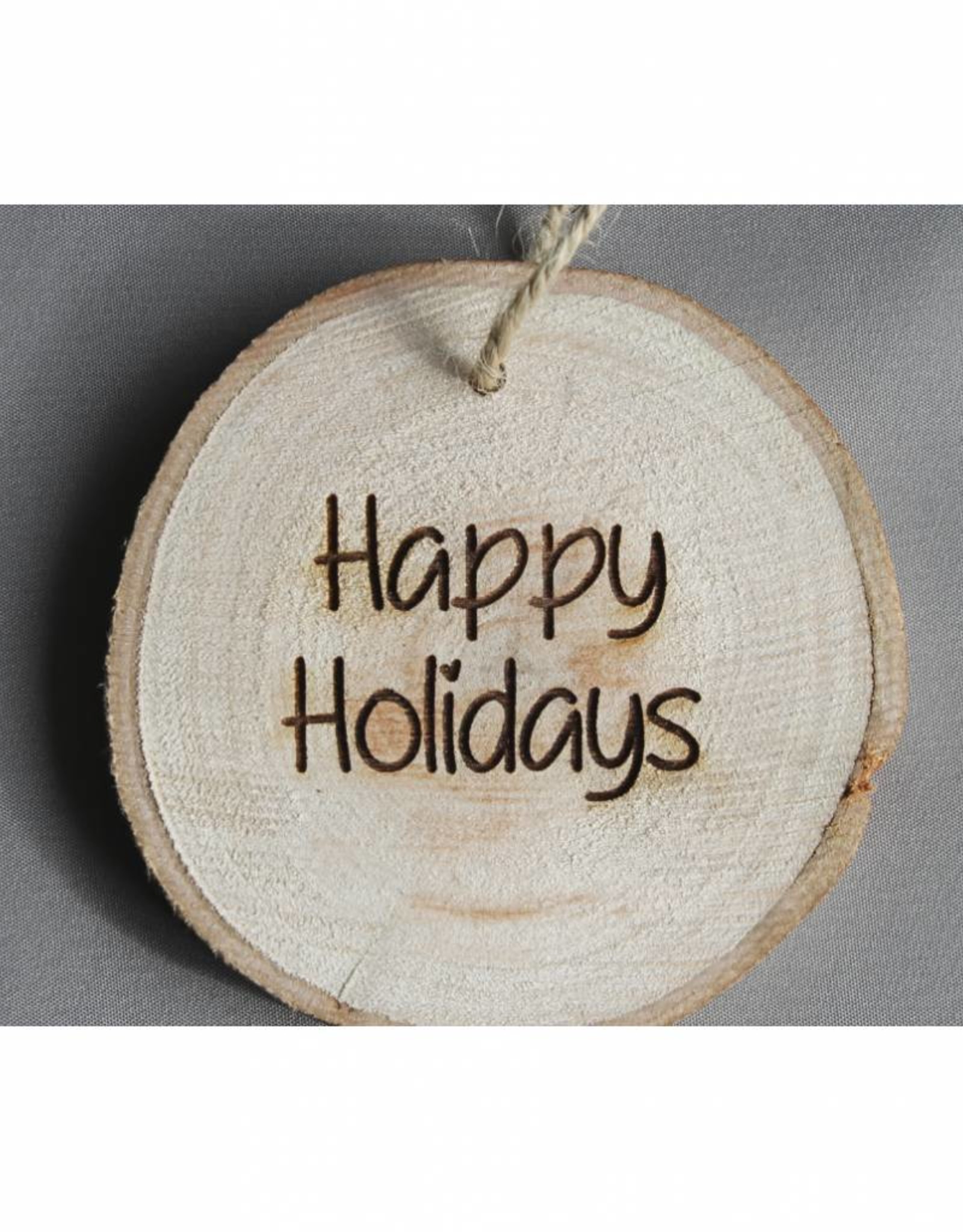 Houten cadeau-label - "Happy holidays"