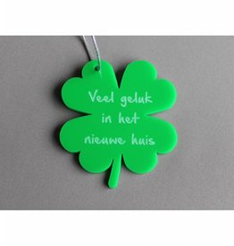 Cadeau-label Klavertje Vier - "Veel geluk in het nieuwe huis"