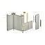 Montagetekening van de horizontale montage van Keralit gevelpanelen op een gevelhoek, met het hoeksysteem en de eindkappen. Het uitwendig hoekprofiel (2828) is oranje gemarkeerd.
