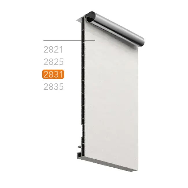 Montagetekening van Keralit dakrandbekleding met het dakrandpaneel in vier breedtes. Het dakrandpaneel 300 mm (2831) is oranje gemarkeerd.