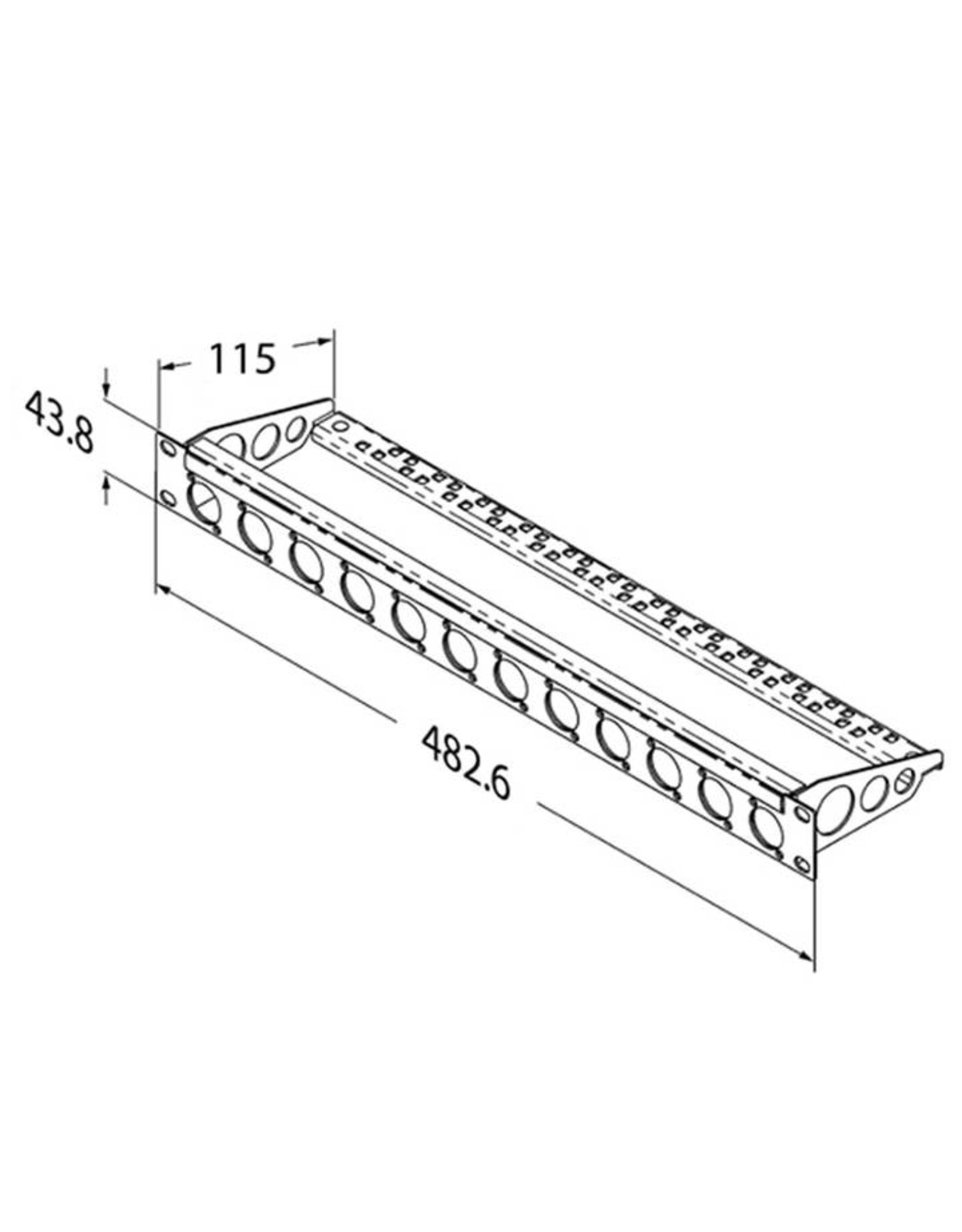 Penn Elcom Punched rack panel, 12 holes Neutrik D, for MDLX-series, steel, 1U , with cable support