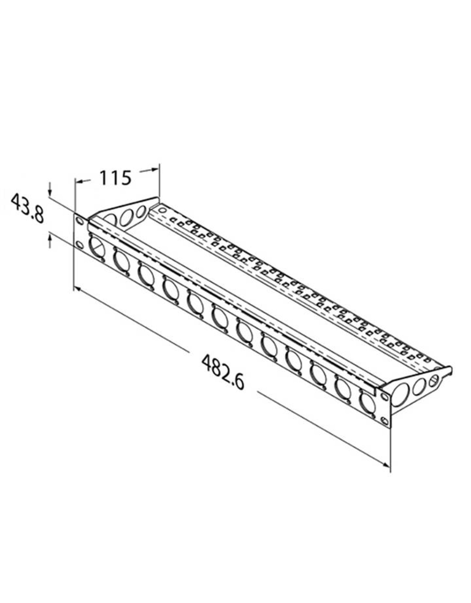 Penn Elcom Punched rack panel, 16 holes Neutrik D, for MDLX-series, steel, 1U, with cable support
