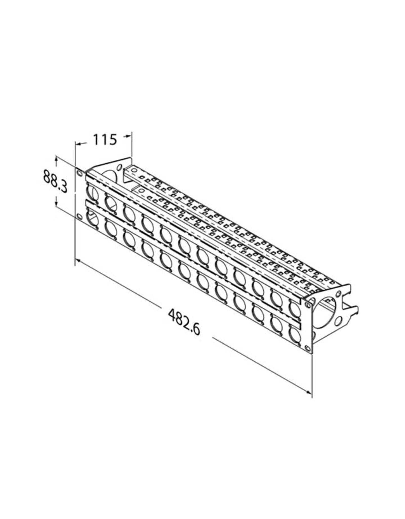 Penn Elcom Punched rack panel, 32 holes Neutrik D, for MDLX-series, steel, 2U, with cable support
