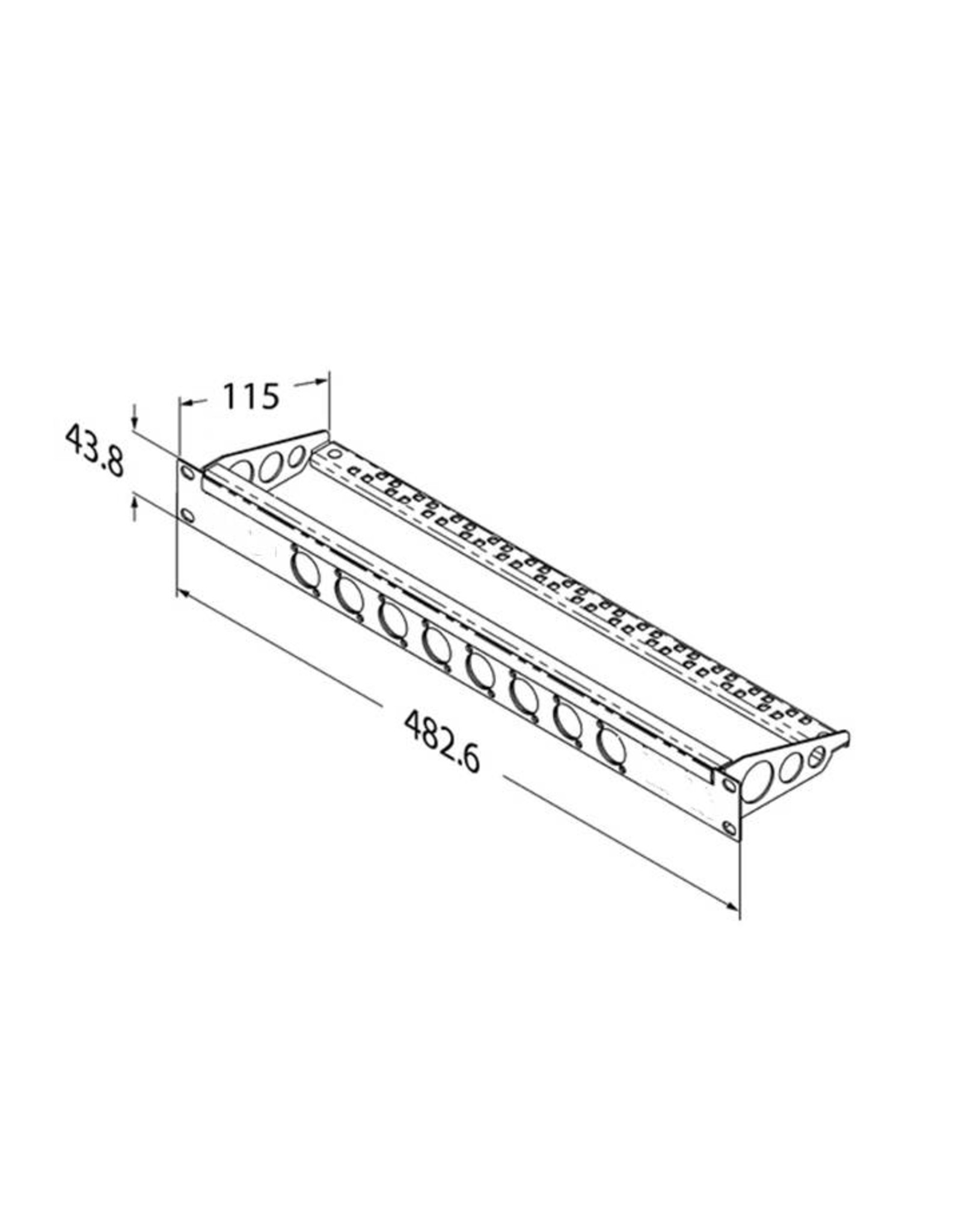 Penn Elcom Punched rack panel, 8 holes Neutrik D, MDLX-series, steel, 1U, with cable support
