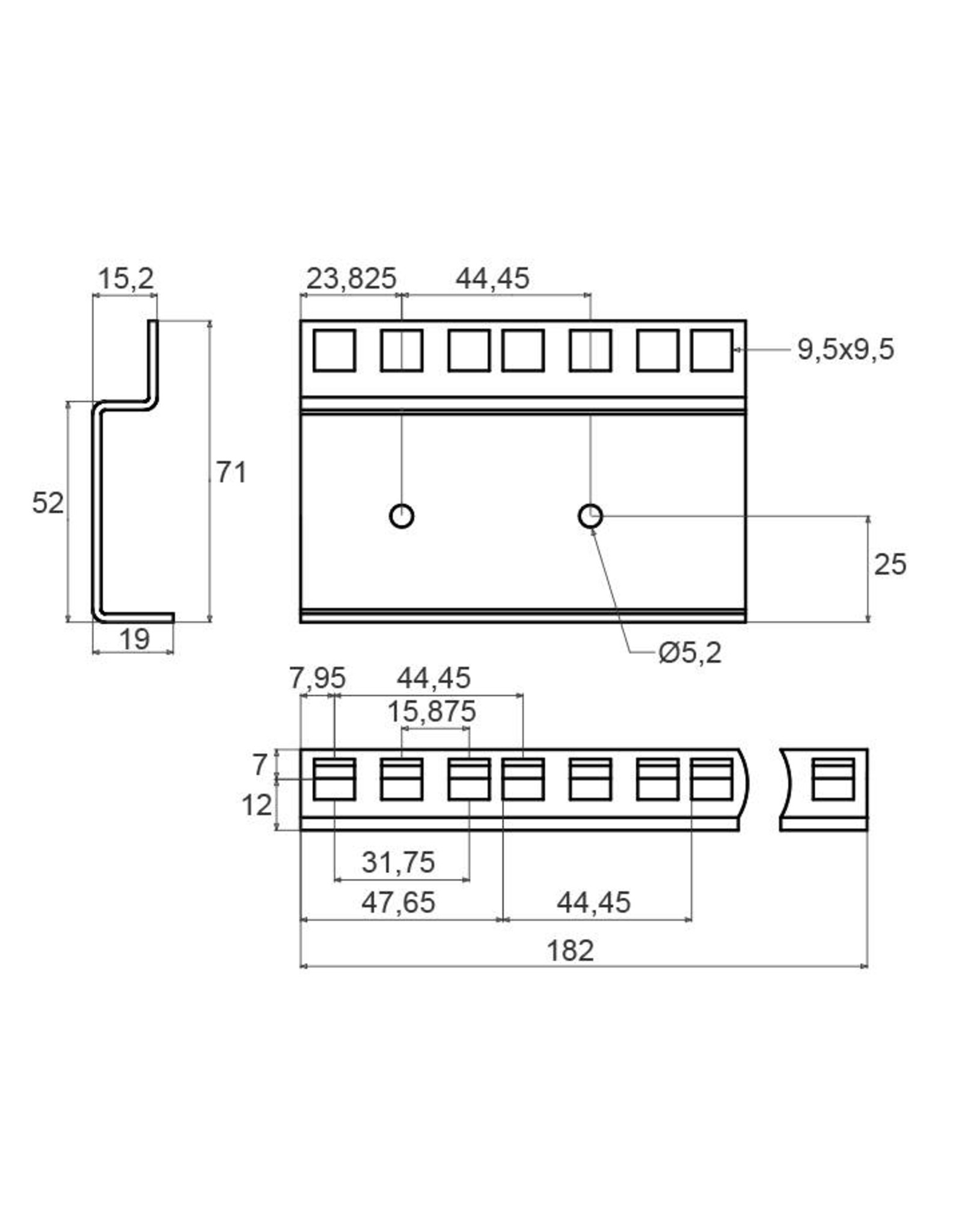 Penn Elcom 4U rack strip, die cut, steel, double