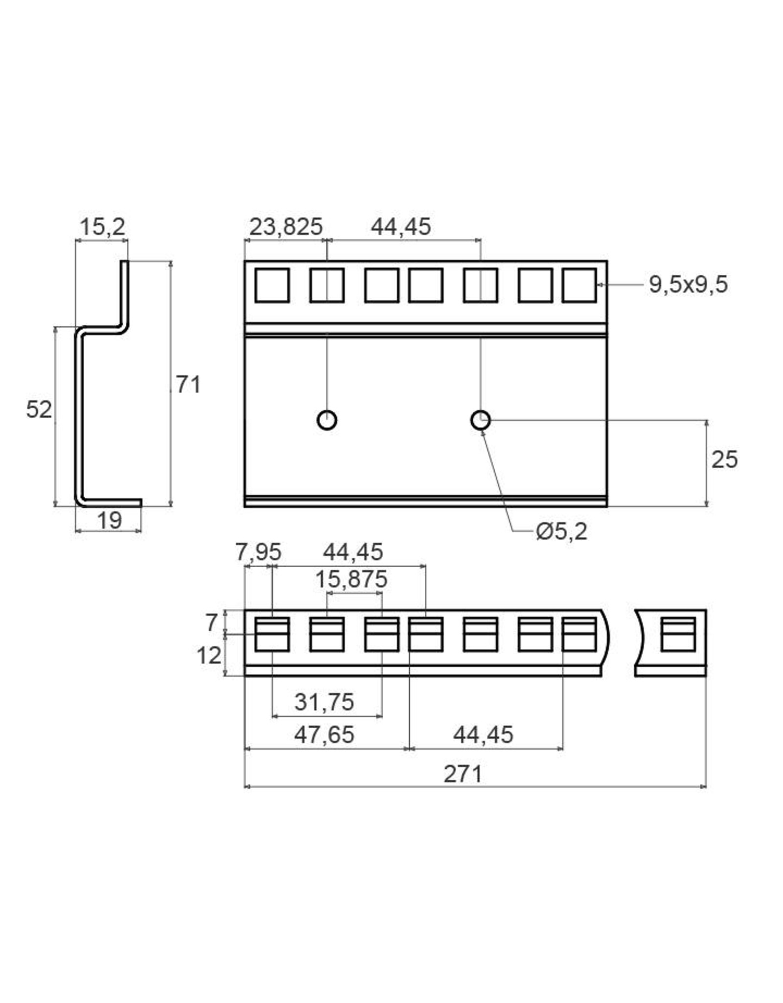 Penn Elcom 6U rack strip, die cut, steel, double
