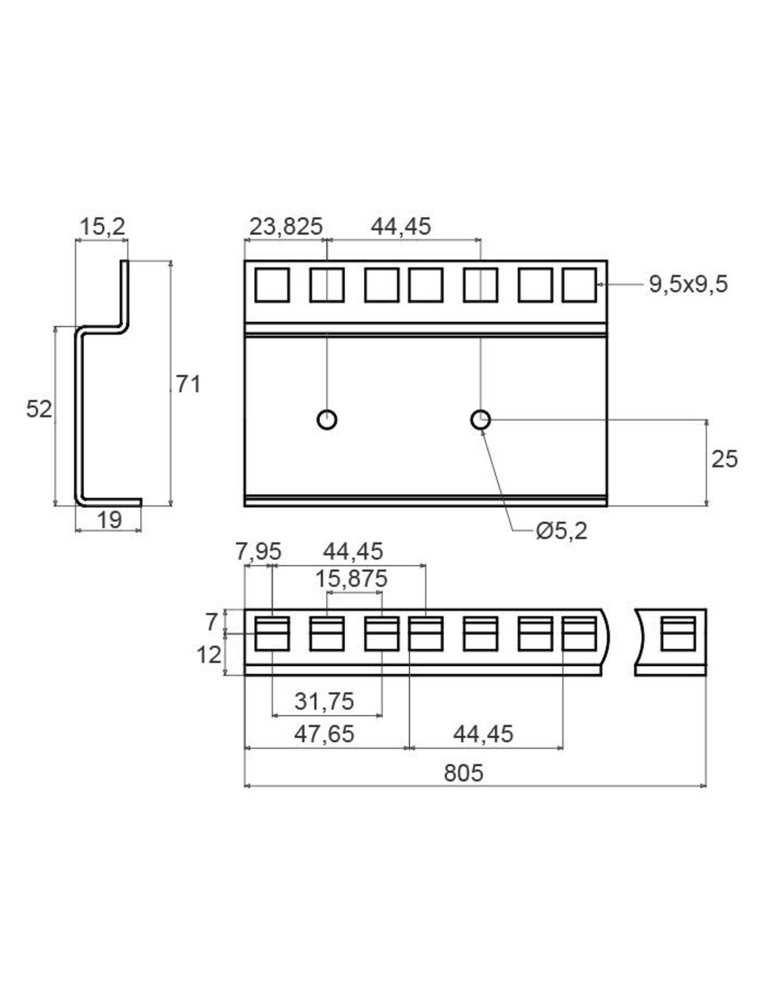 Penn Elcom Penn Elcom 18 HE rackprofiel, gestanst door en door, staal, dubbel