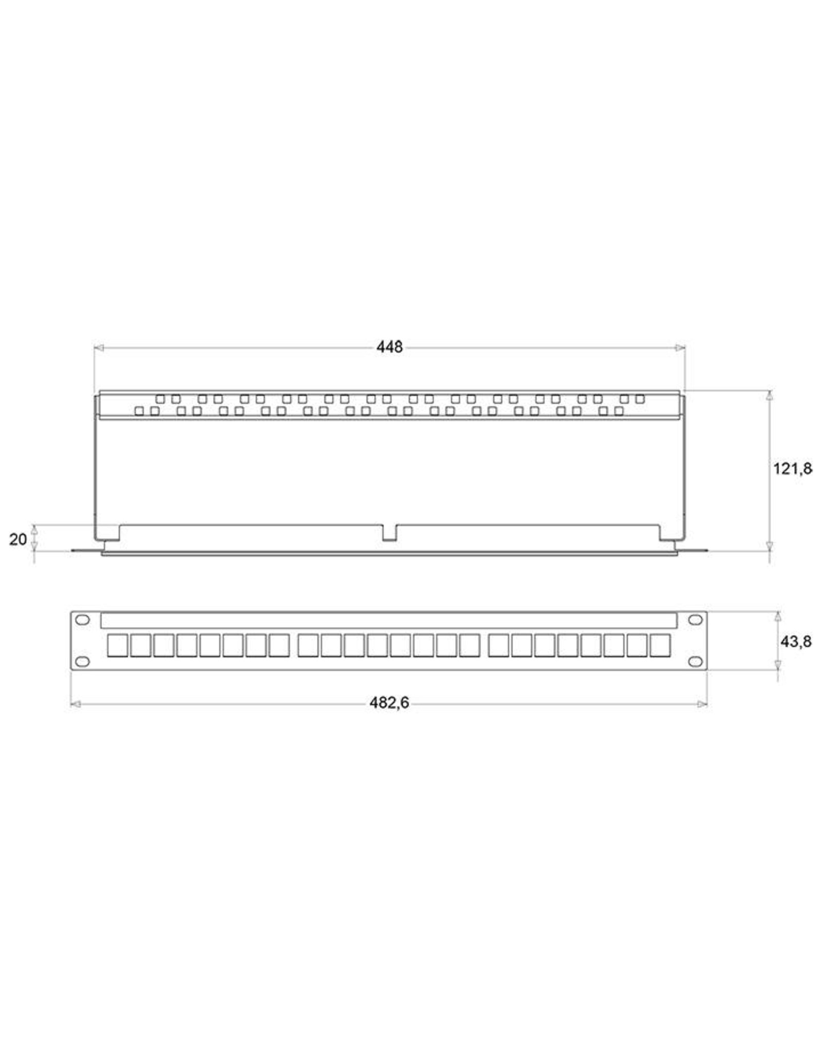 Penn Elcom Punched rack panel 1U, for 24 Keystone modules, with ID Strip and cable support