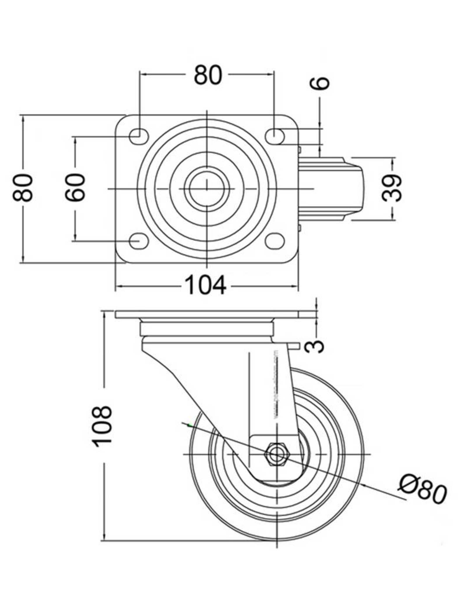 Penn Elcom W0985/80 Breaked swivel castor 80 mm with rubber blue wheel