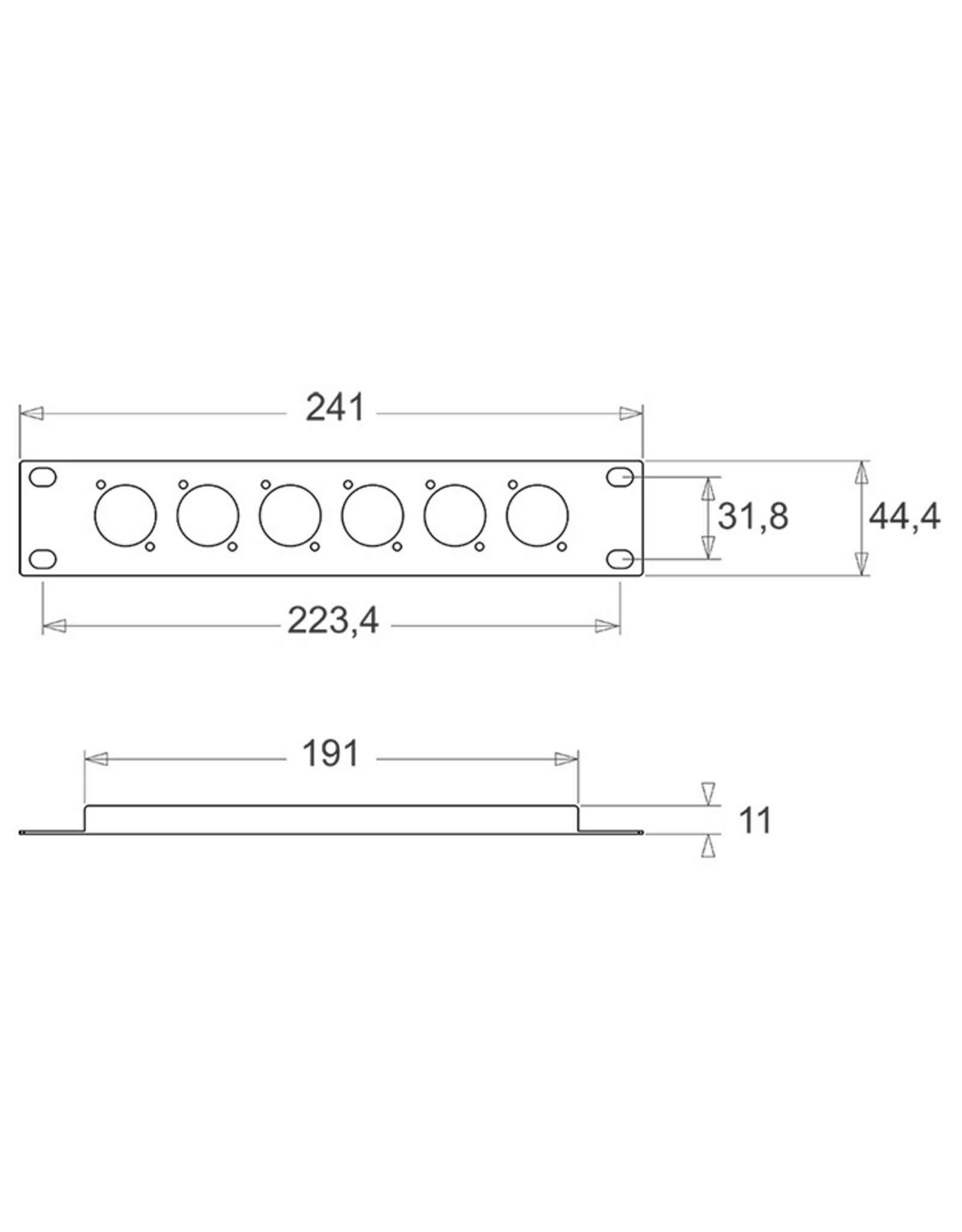 Penn Elcom Penn Elcom rack panel half 19 inch with 6 Neutrik "D" holes, 1U, steel