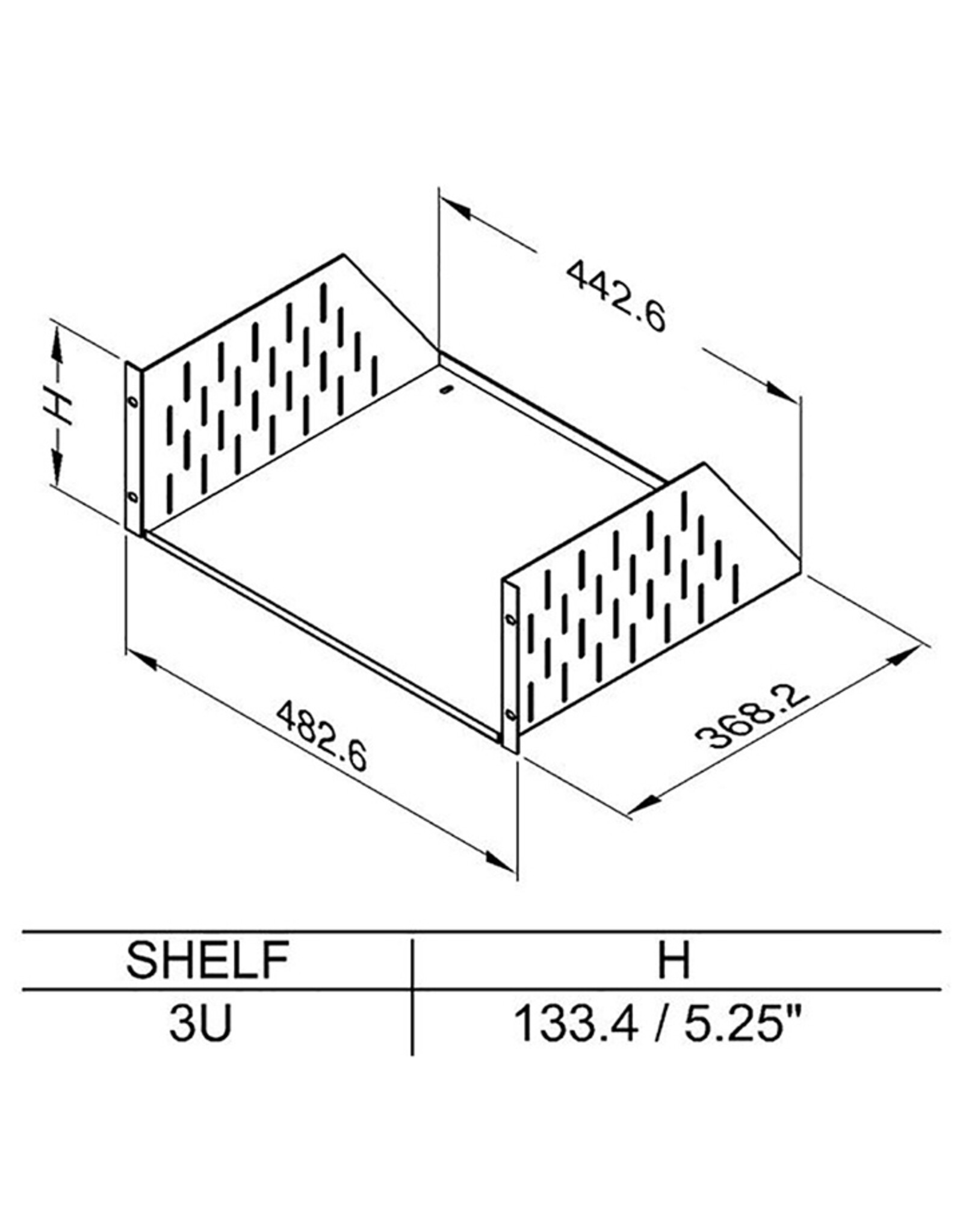 Penn Elcom Penn Elcom inlegsteun, 3 HE, 368 mm, met ventilatiegaten, staal, zwart.