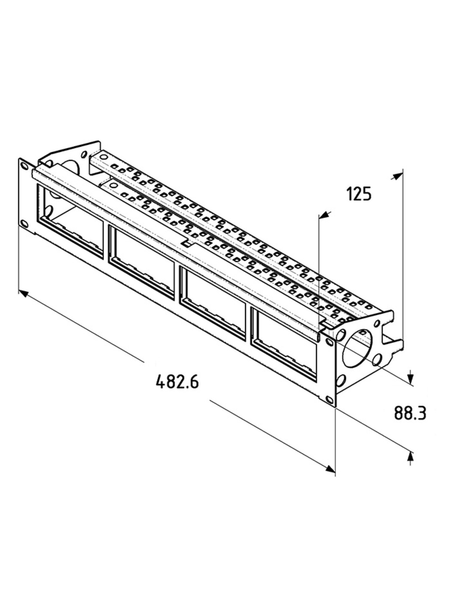 Penn Elcom Penn Elcom Punched rack panel 2U, for 16 Euromodules, with ID strip and cable support bar