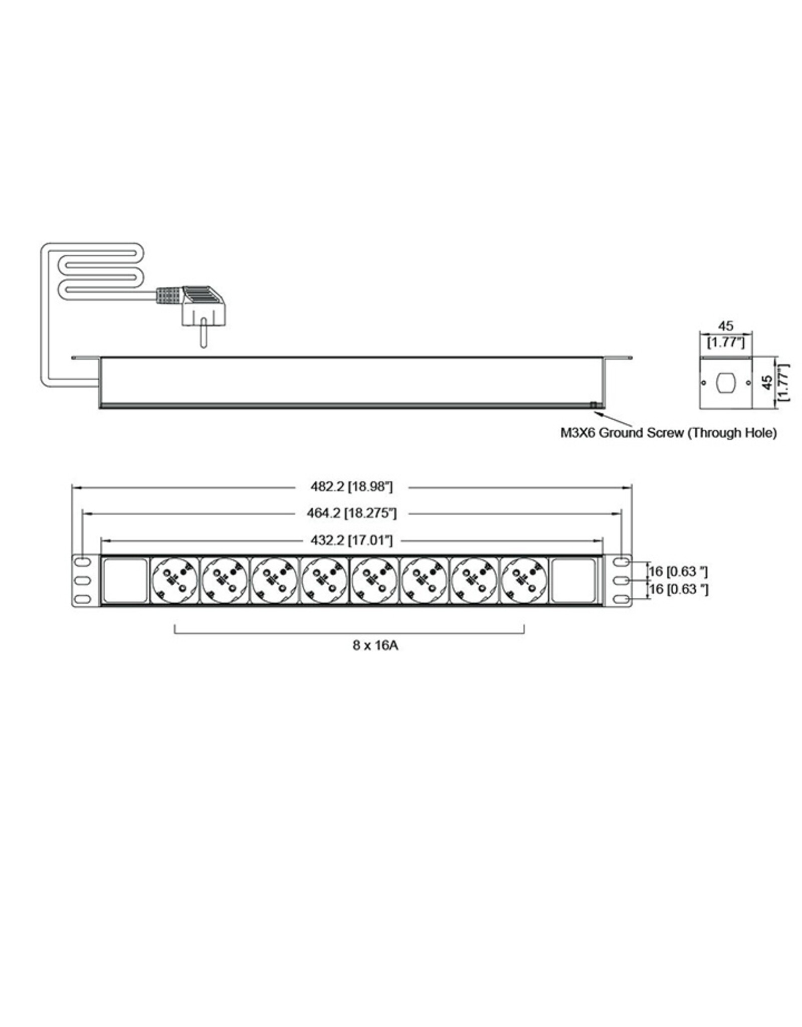 Penn Elcom Penn Elcom PDU met 8 contactdozen, aluminium behuizing
