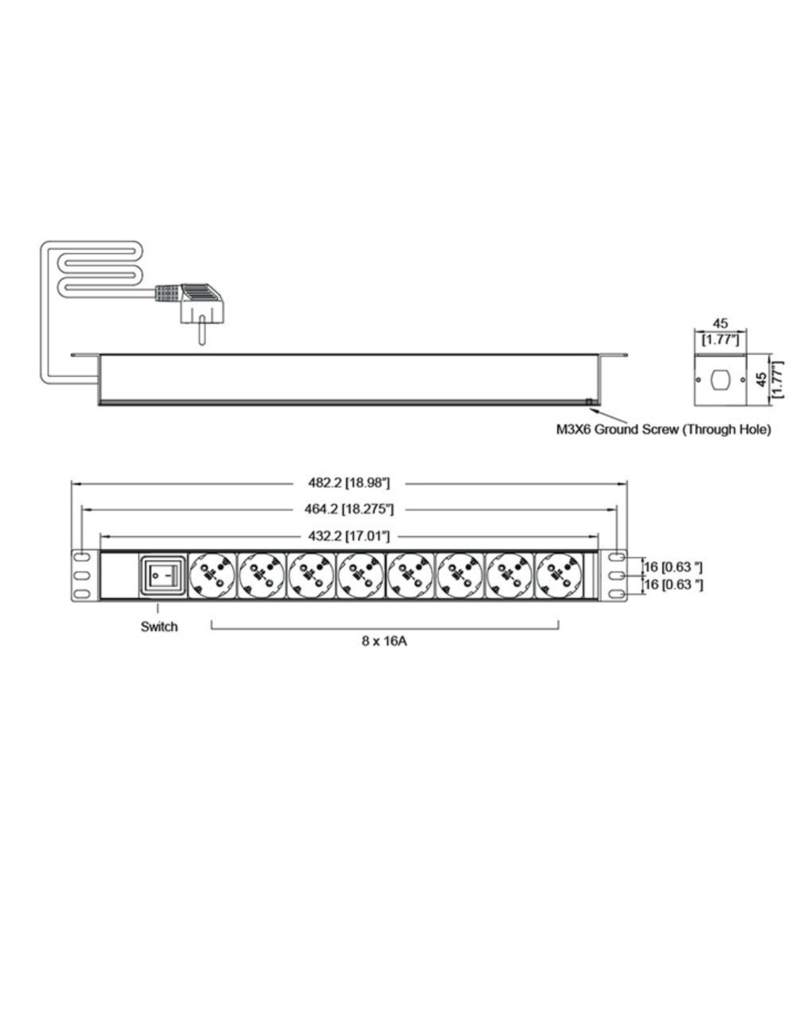 Penn Elcom Penn Elcom PDU with 8 sockets and on/off switch, aluminium housing