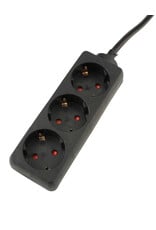 Grounded 3-way power strip, black, 1.4 m powercord
