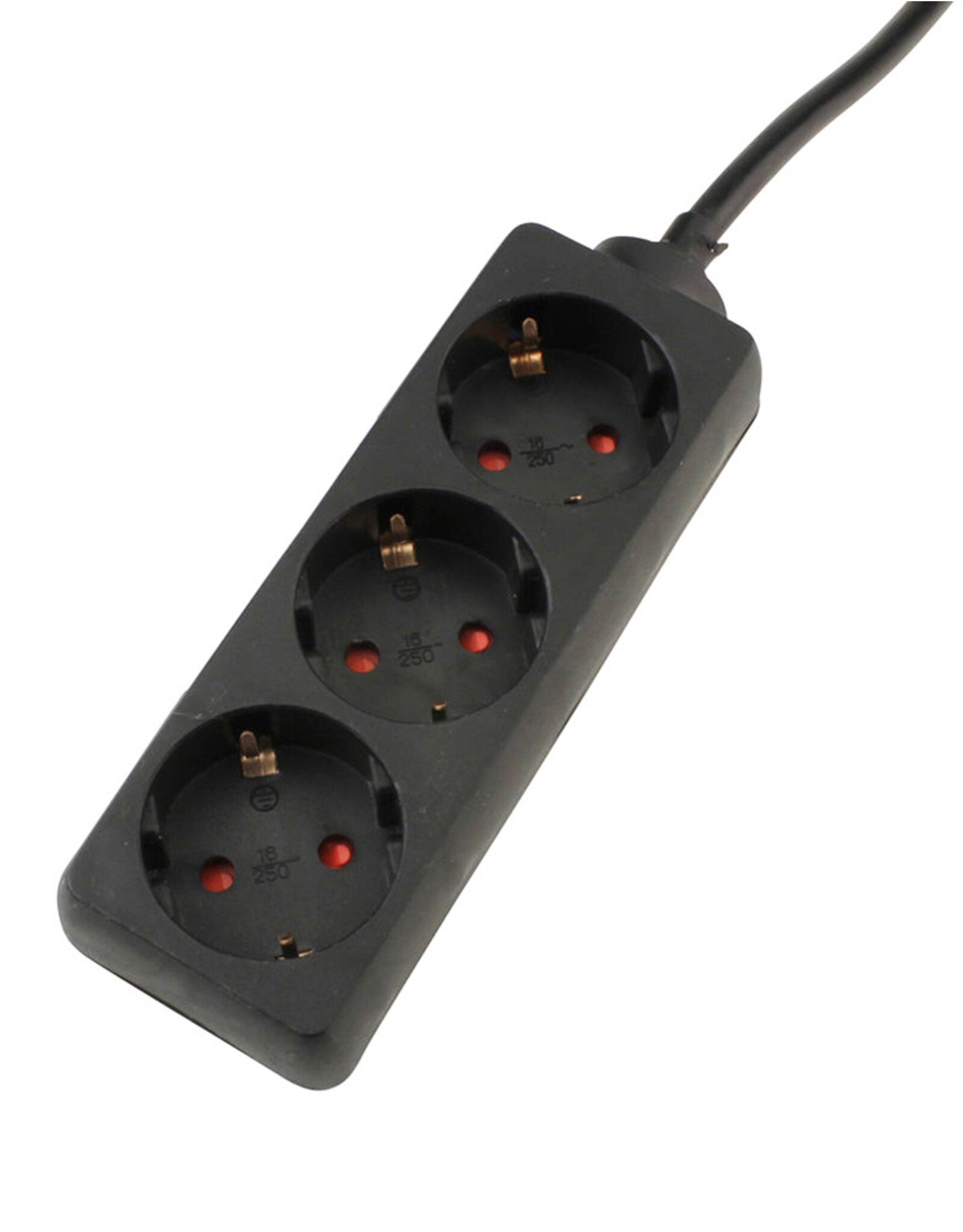Grounded 3-way power strip, black, 1.4 m powercord