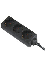Grounded 3-way power strip, black, 1.4 m powercord