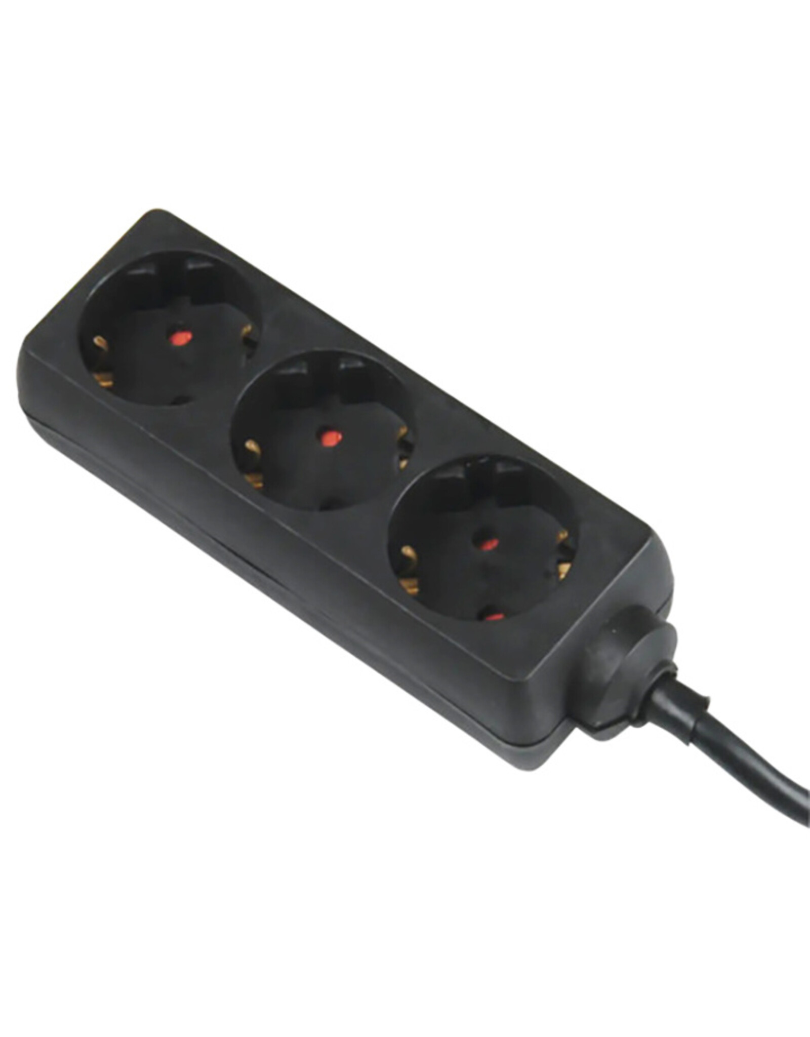 Grounded 3-way power strip, black, 1.4 m powercord