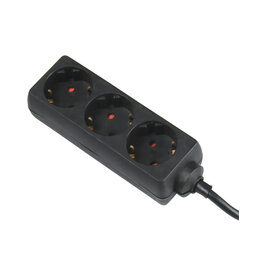 Grounded 3-way power strip, black, 1.4 m powercord