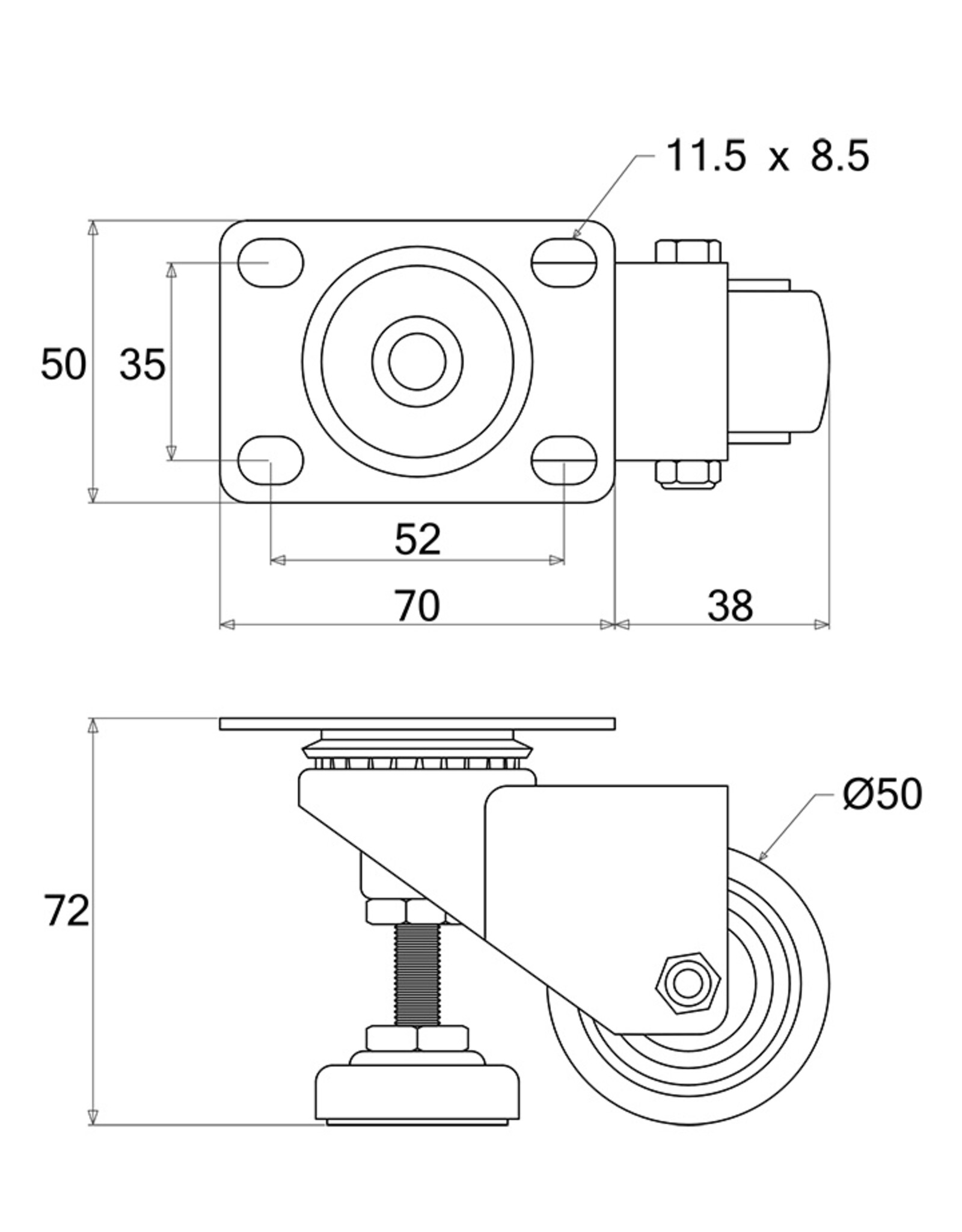 Penn Elcom Penn Elcom zwenkwiel 50 mm met verstelbare voet