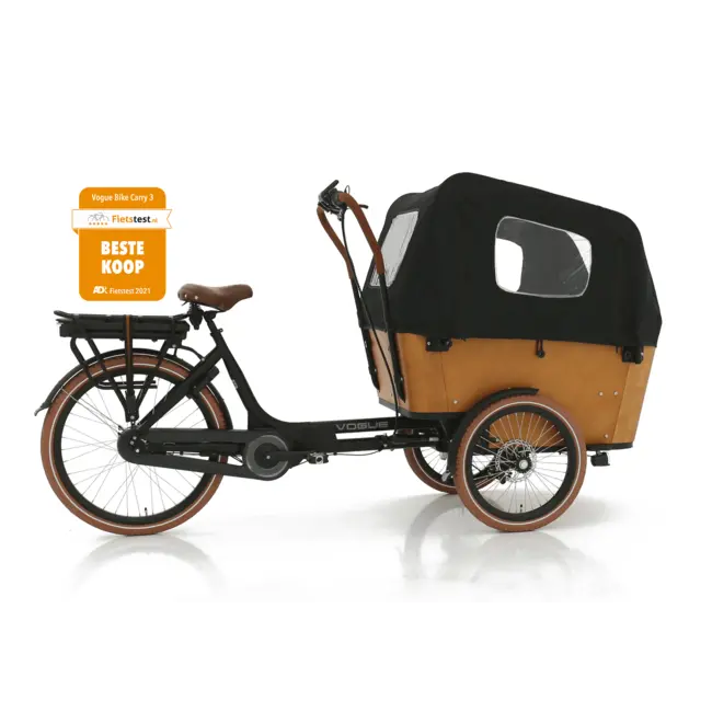 Vogue  Carry 3 Elektrische Bakfiets 7Versnellingen Mat Zwart Bruin