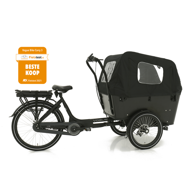 Vogue  Carry 3 Elektrische Bakfiets 8Versnellingen Mat Zwart Bruin