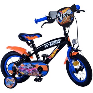 Volare fietsen Hot Wheels Jongensfiets 12 inch zwart oranje blauw Twee handremmen