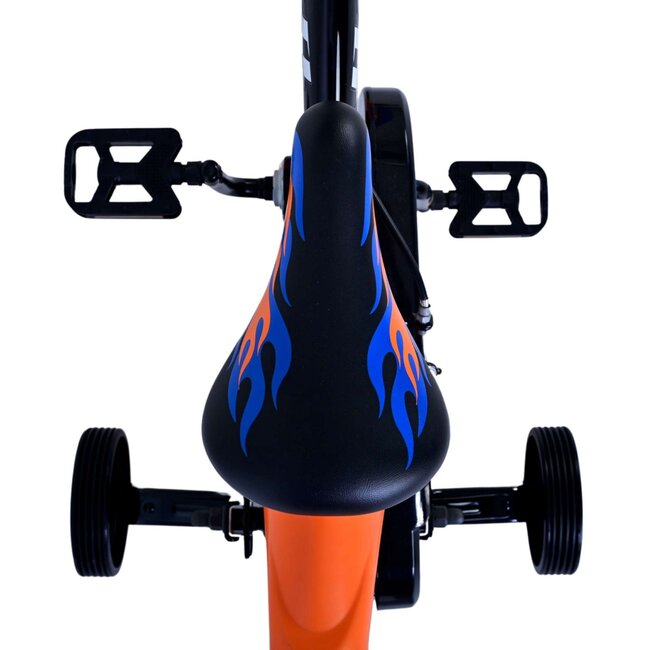 Volare fietsen Hot Wheels Jongensfiets 12 inch zwart oranje blauw Twee handremmen