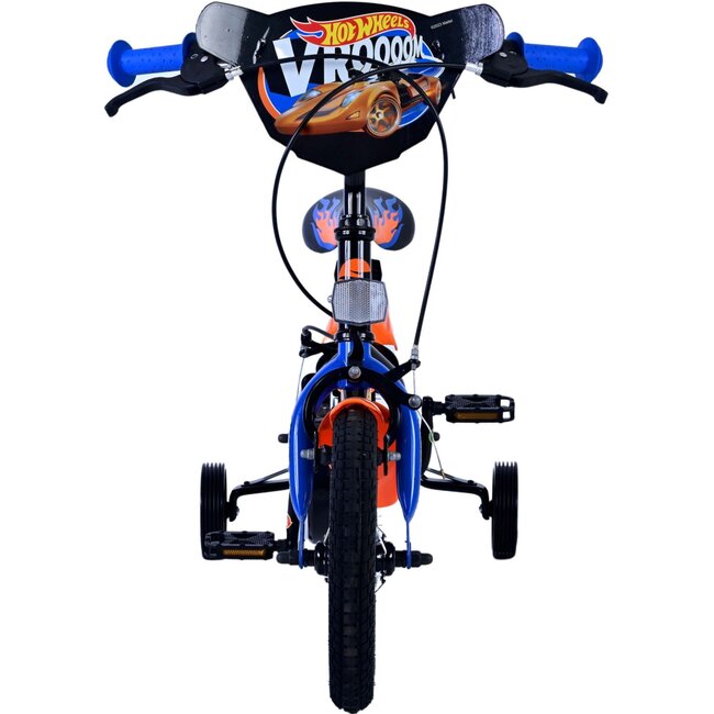 Volare fietsen Hot Wheels Jongensfiets 12 inch zwart oranje blauw Twee handremmen