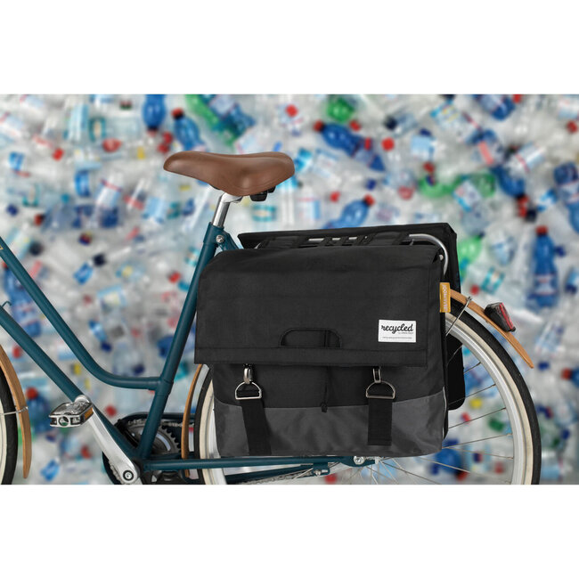 fietstas dubbel 55L recycled zwart / grijs