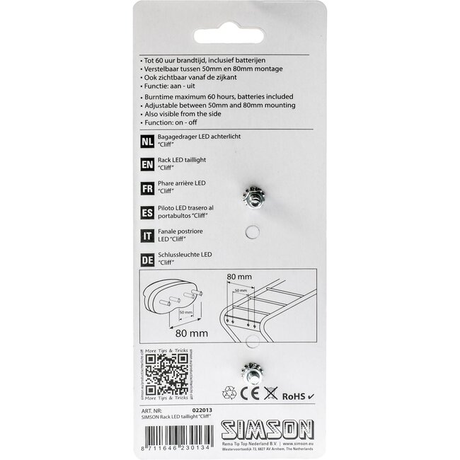 Simson achterlicht Cliff batterij 50/80mm