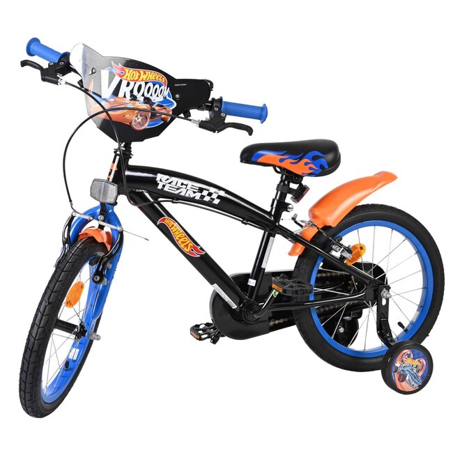 Hot Wheels jongensfiets 16 inch oranje blauw Twee handremmen