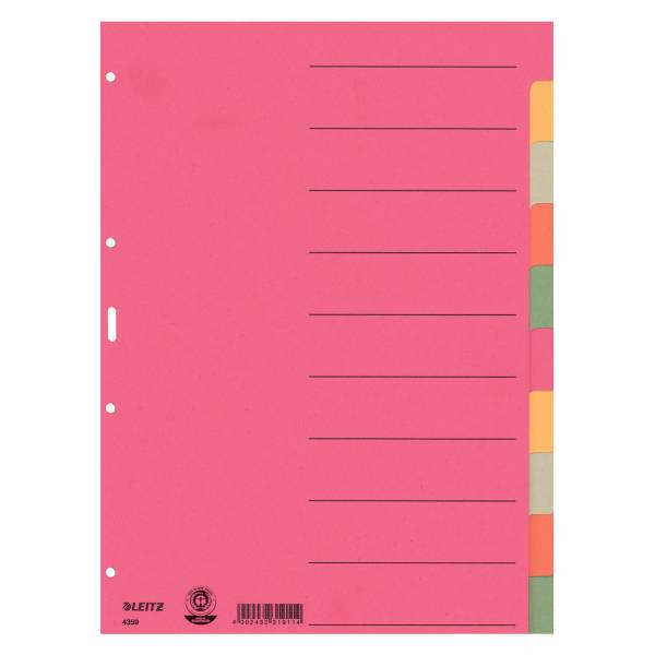 Leitz Karton-Register Blanko, extrastark, mit farbigen Taben, 10 Blatt, DIN A4