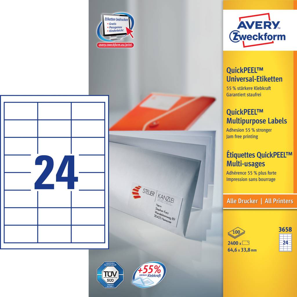 Avery Zweckform Universaletiketten 64,6 x 33,8 mm 100 Blatt