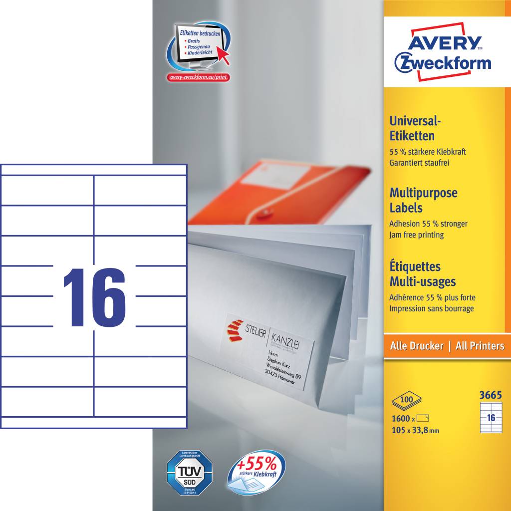 Avery Zweckform Universaletiketten 105 x 33,8 mm 100 Blatt