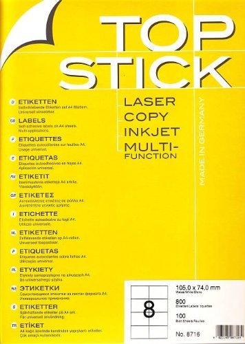 TOP STICK Etiketten 105 x 74 mm DIN A4 100 Blatt Packungen