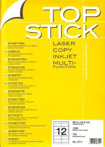 TOP STICK Etiketten 96.5 x 42,3 mm DIN A4 100 Blatt Packungen