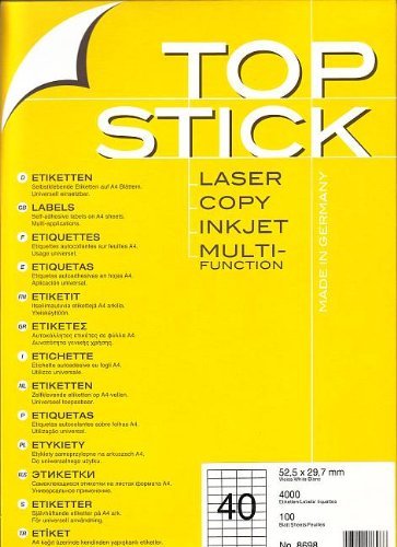 TOP STICK Etiketten 52,5 x 29,7 mm DIN A4 100 Blatt Packungen