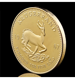 Goudkleurige Krugerrand munt 1967 Fyngoud 1 Oz fine gold met capsule.